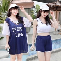 Swimsuit womens water park three-piece set large size fat mm 200 jin split belly cover slightly fat girl swimsuit conservative