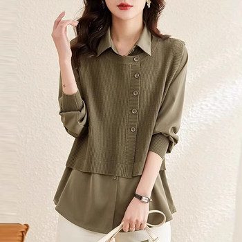 Vest stitched fake two-piece tops women's sweaters fashionable and stylish spring and autumn 2023 new popular long-sleeved shirts