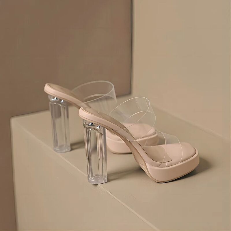 One-Strap Transparent High-Heeled Sandals with a High-End Feel, Ultra-High Heels, Thick-Soled High Heels, Summer Sexy Style That Makes Feet Look Smaller, Chanel Style