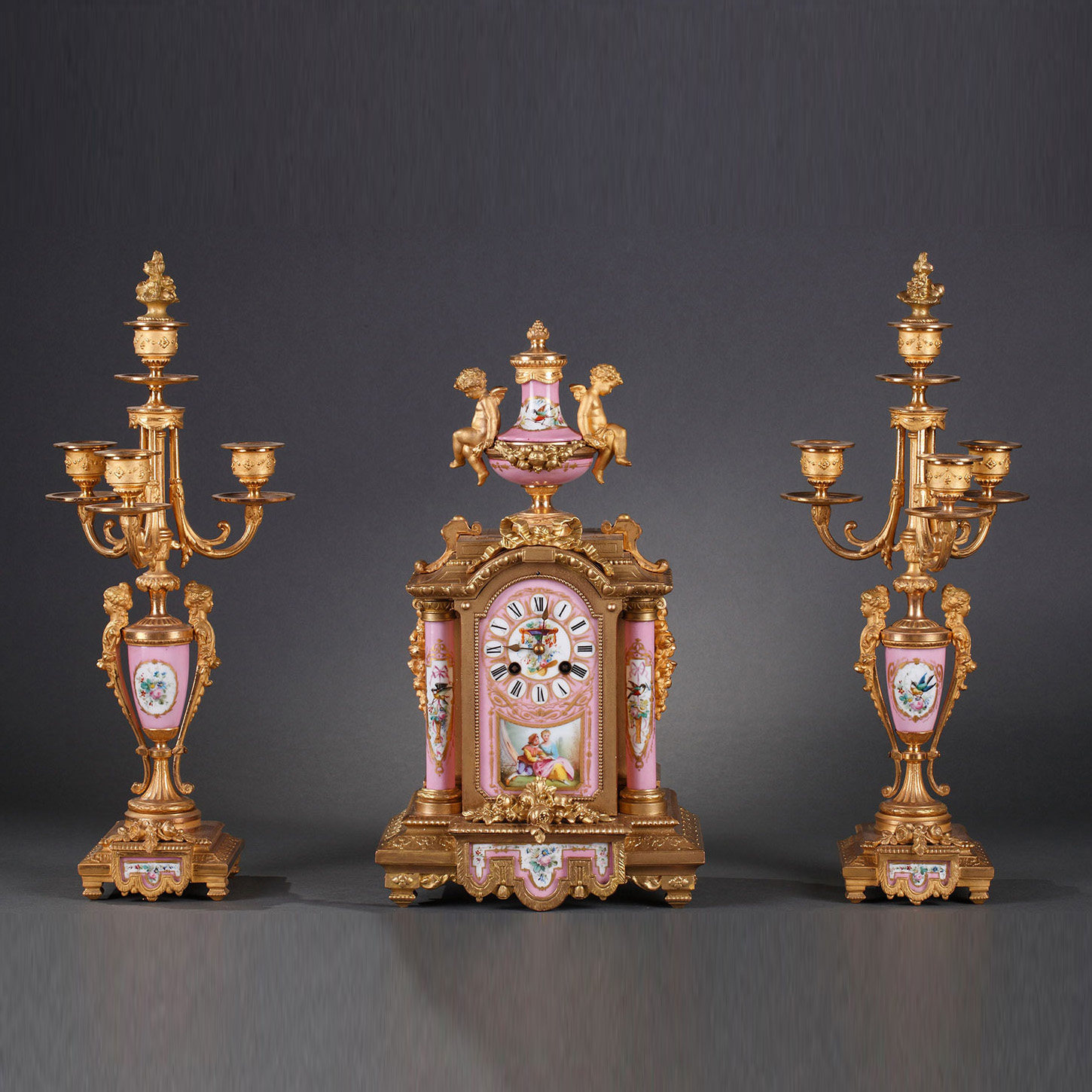 Unicorn Deer Atlantic Antique French Out Hand Painted Porcelain Painting Bronze gold Decorative Seat Bell Candle Holder three sets