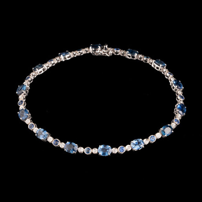 Sold] Unicorn Deer Western Antique Jewelry French 18K White Gold Inlaid Diamond Sapphire Bracelet