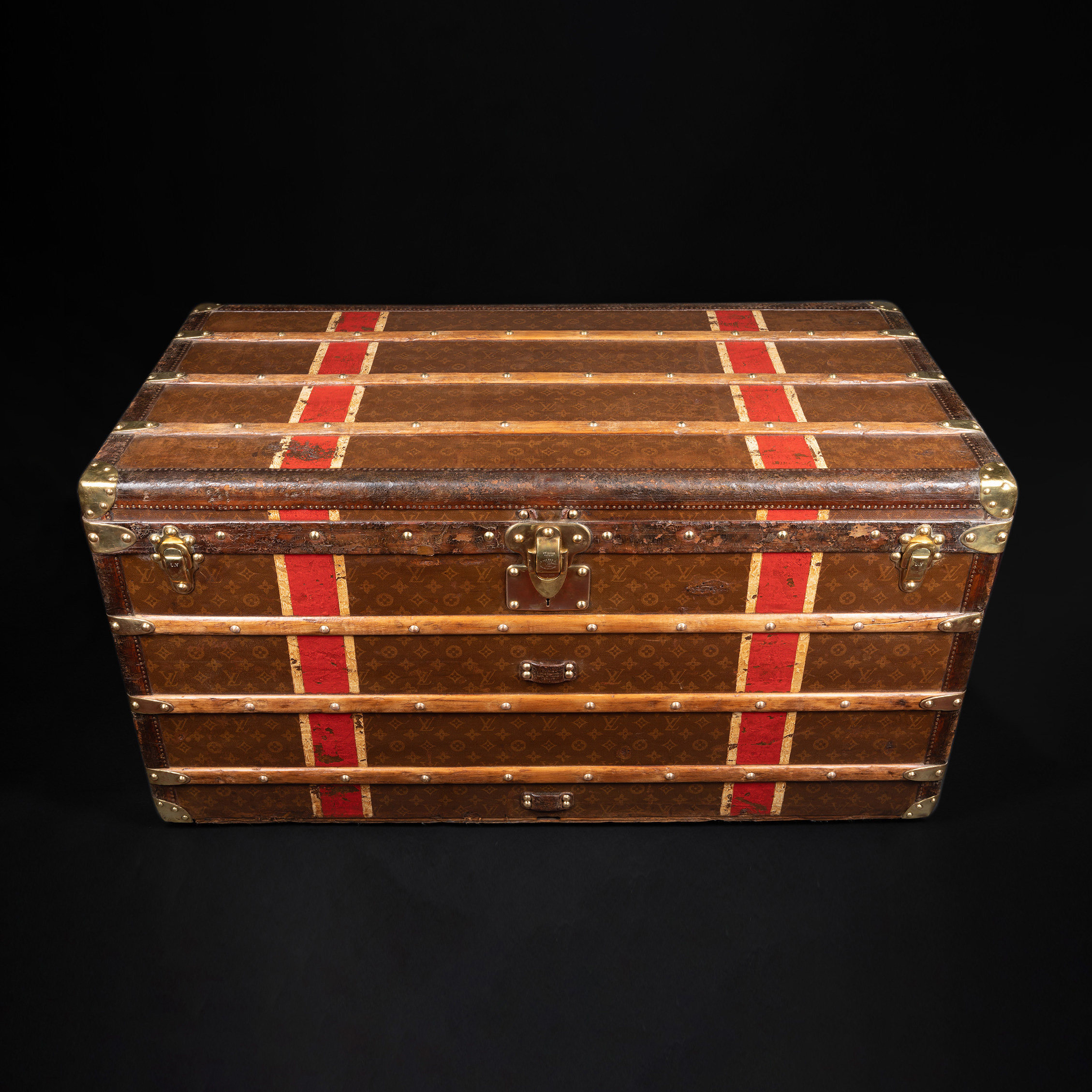 Unicorn Western Antique Louis Vuitton Monogram Classic Old Flower Painted Striped Suitcase Luggage