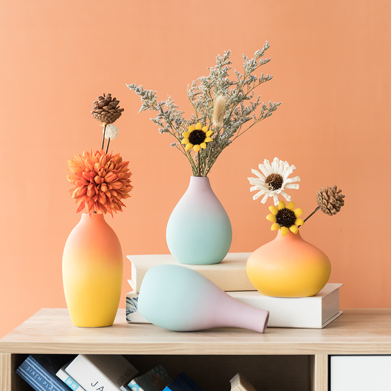 Creative Nordic Wind Gradient Ceramic Small Flower Bottle Swing room Flower Arranging TV Cabinet Table Dry Flowers Light Lavish Decorations-Taobao