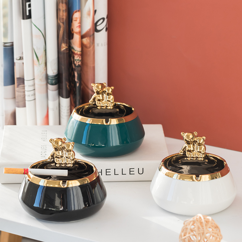 Nordic Ins Wind Small Bear Light Extravagant Ashtray Home Living Room Creative Personality Trend Office Windproof Ashtray