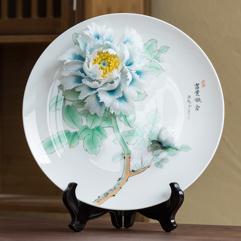 Creative modern New Chinese style Jingdezhen ceramic hanging disc sitting tray sitting room TV cabinet Xuanguan bookcase adornment swing piece-Taobao