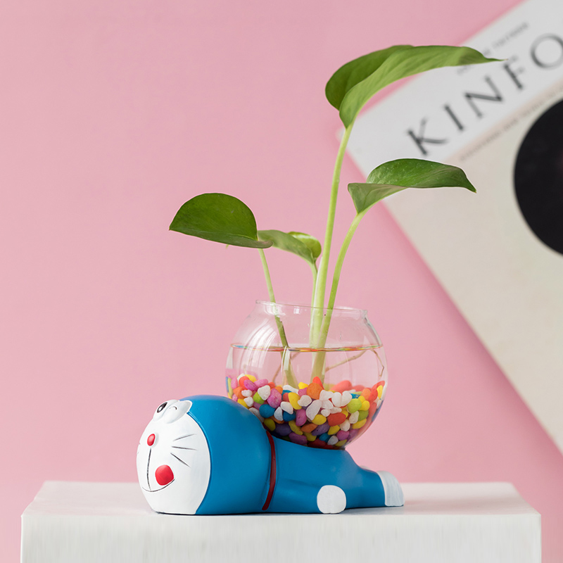 Creative Doraemon A Dream cute cartoon hydroponic vase desk surface swing piece living room insert Greener ware Ware Decorations-Taobao