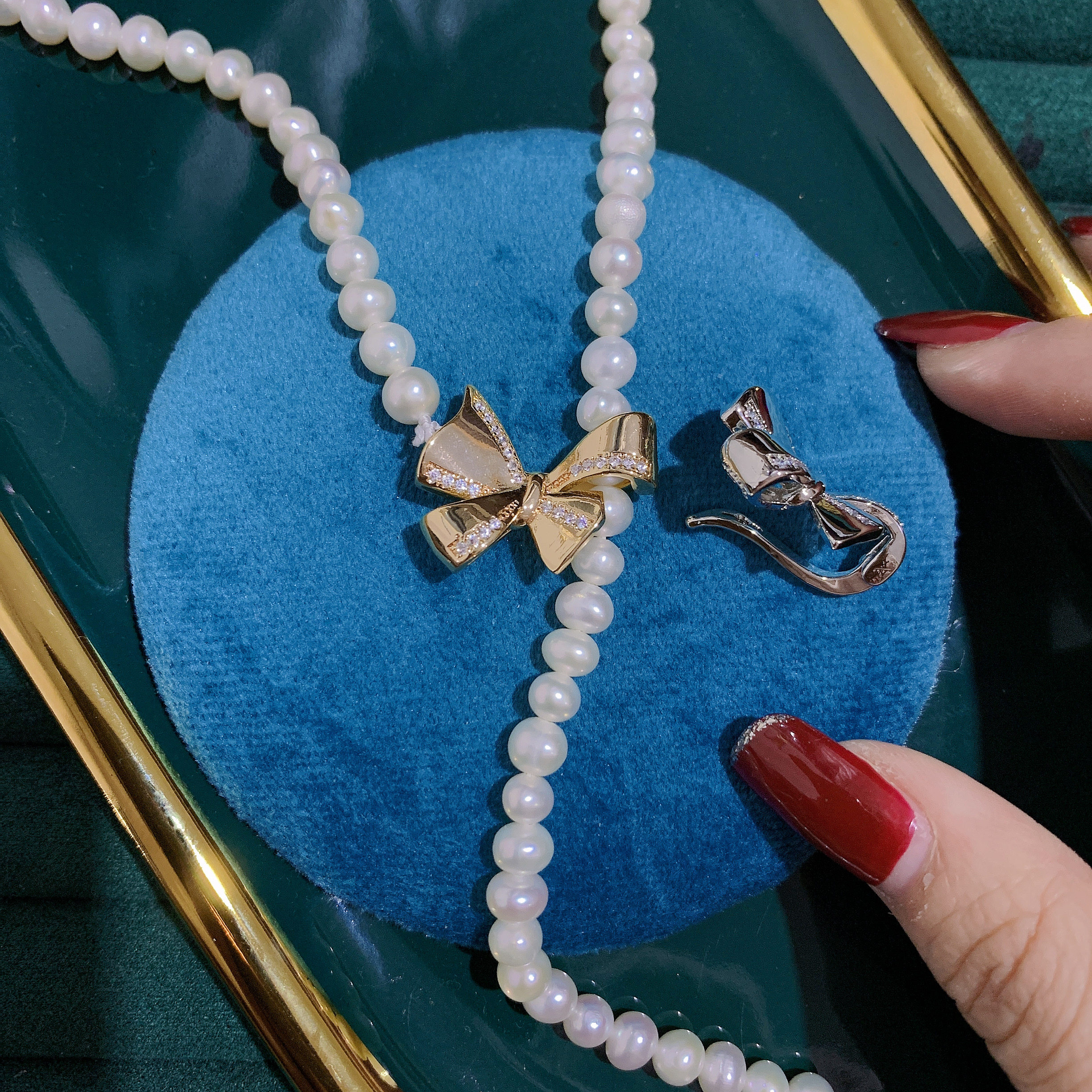 Button series copper-plated real gold DIY pearl accessories, freshwater pearl necklace buttons, single-side buttons, sweater chain clips pic 12