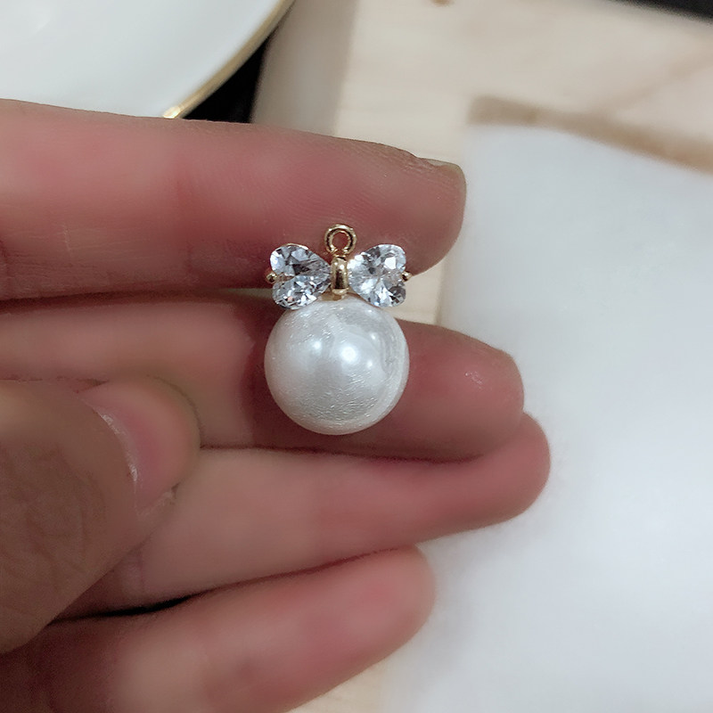 14k gold-plated copper, slightly inlaid zircon, fresh and simple bow pendant head, pearl empty stand pendant diy accessory pic 4
