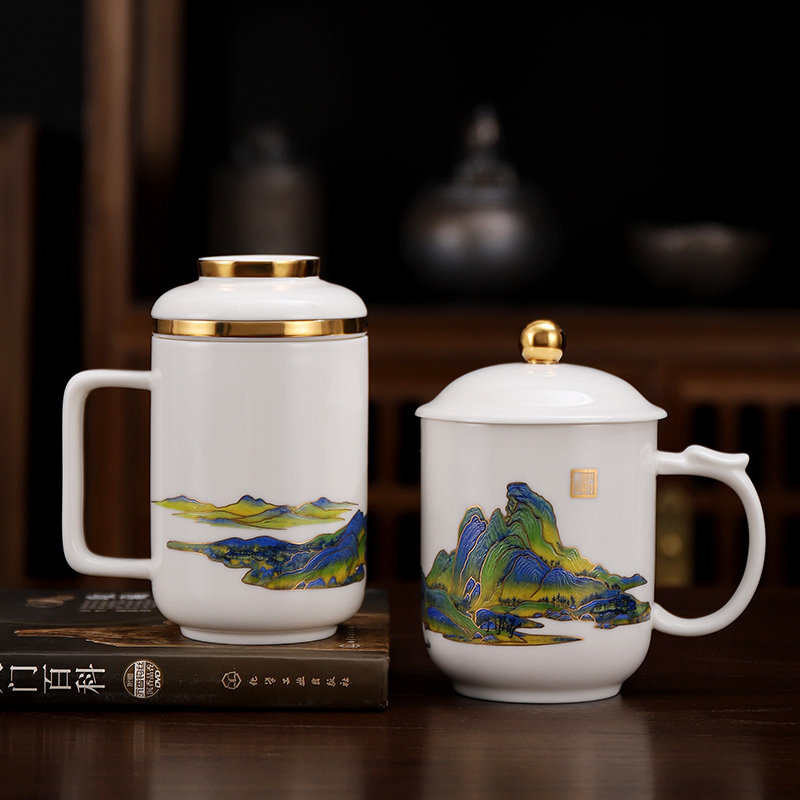 Gift ceramic conference cup filter teacup with lid mug office brewing teacup home water mug private customization