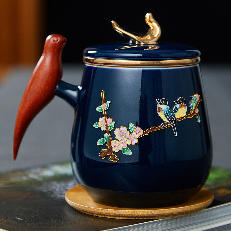 Tea cup ceramic with cover cup cup Building teacup office housecouple tea split JingTai Blue Tea Cup Customized Cup