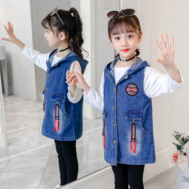 Girl's Ma A Spring Autumn Wearing 2022 New Foreign Pie children CUHK Children's Spring and Autumn Cowboys Machia Primary School Pupils Camshoulders