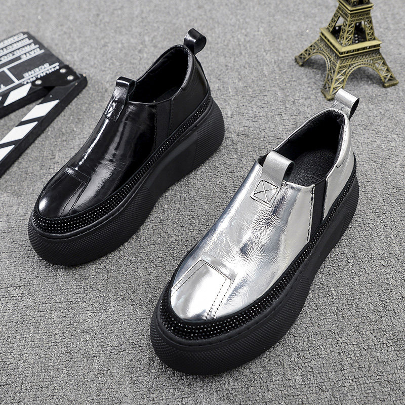 European station 2022 spring new women's shoes leather thick-soled slip-on single shoes muffin all-match loafers loafers - Taobao