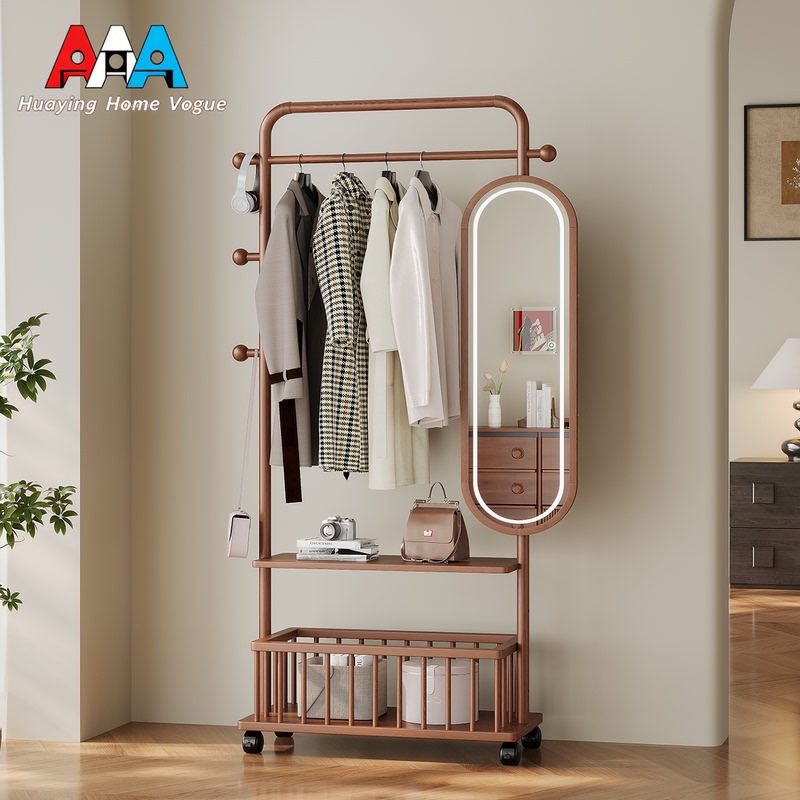 Vintage-Style White Ash Wood Rotating Dressing Mirror Coat Rack, Solid Wood Clothes Rack, Floor-Standing Clothes Rack, Storage Shelf Vintage-Style White Ash Wood Rotating Dressing Mirror Coat Rack, Solid Wood Clothes Rack, Floor-Standing Clothes Rack, Storage Shelf