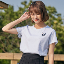 T-shirt womens short sleeves 2021 New loose embroidery summer clothes Korean version of ins Tide Super fire on college style womens clothing
