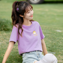 Short-sleeved 2021 new summer round neck loose purple T-shirt female Korean student Japanese clothes shirt ins