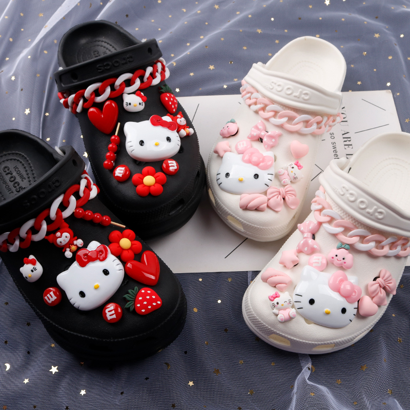 Suitable for Crocs Clog Shoe Accessories, Black Crocs Japanese-Style Cat Shoe Flower Decoration Buckle, Cartoon Pink and Red Suitable for Crocs Clog Shoe Accessories, Black Crocs Japanese-Style Cat Shoe Flower Decoration Buckle, Cartoon Pink and Red