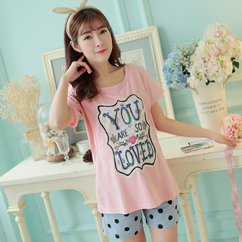 Moon Subsuit Summer Thin postpartum July August Sweat home Pregnant Woman Pyjamas Sleeping Clothes Two Sets Lactation Large Size Suit