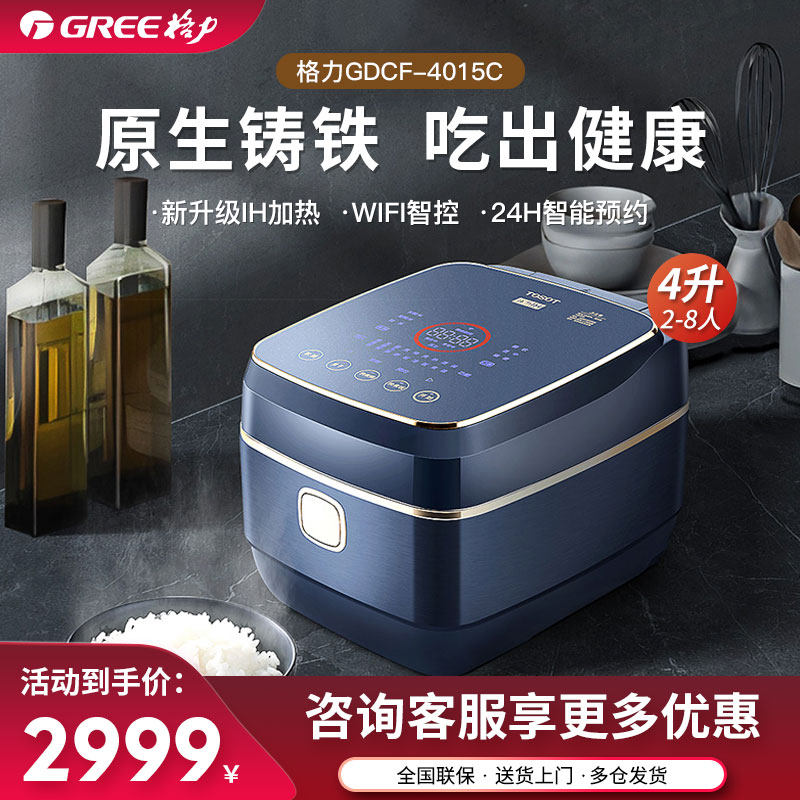 Gree DaSong 鋳鉄製炊飯器、家庭用 IH スマート多機能マイクロ圧力薪炊飯器、4L、6人用、コーティングなし