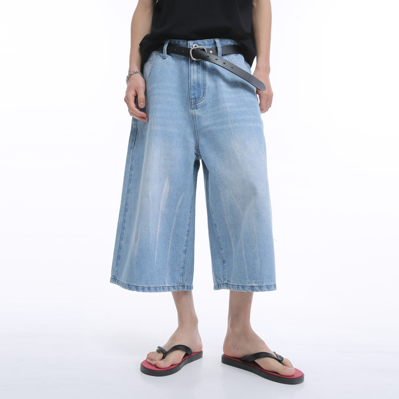 Voguo Relay Original Water Ripple Washed Blue 7-Point Shorts Jeans Mid-Waist Wide-Leg Mid-Length Pants Voguo Relay Original Water Ripple Washed Blue 7-Point Shorts Jeans Mid-Waist Wide-Leg Mid-Length Pants