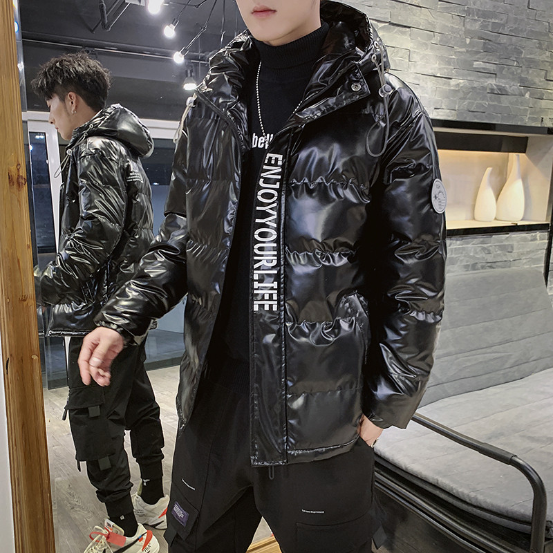 2019冬季男士棉服银色亮面连帽加厚棉衣外套冬装潮流宽松羽绒棉袄