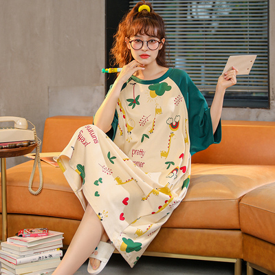 夏季纯棉睡裙女韩版加大学生家居服可爱薄款短袖宽松孕妇睡衣夏天