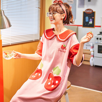 2021睡裙女春秋女士韩版圆领公主风纯棉长袖秋天睡衣裙女款家居服