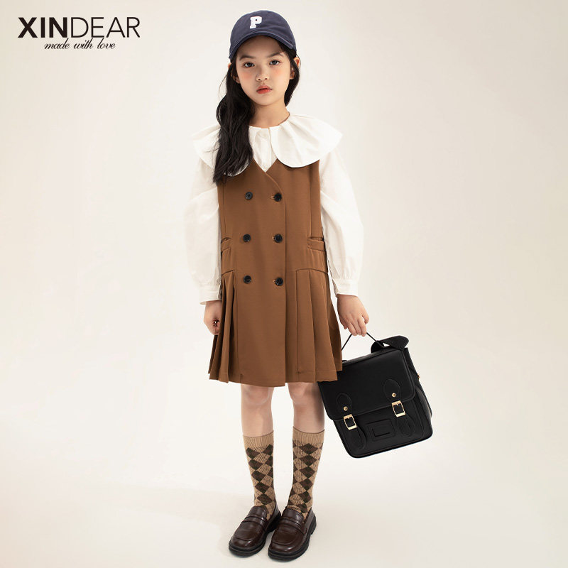 Girl's hanging band dress 100 plexor spring autumn 2022 new children's female harnesses child skirts the Korean version of the baby dress