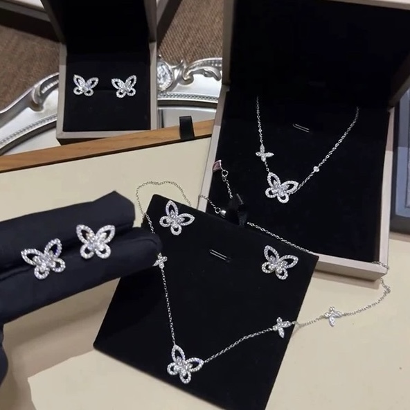 ファントムバタフライネックレス レディース スターリングシルバー 18Kゴールド GFデュオ 立体5蝶鎖骨チェーン 軽量 高級 ハイエンド