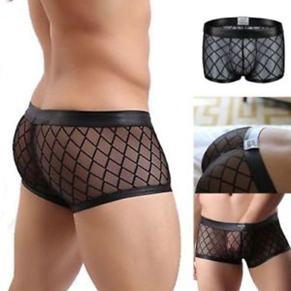 Sexy Breathable Thin Black Men Mesh Transparent Underwear 19