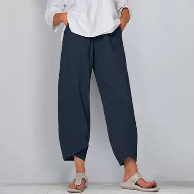 Cotton Linen Pants Women Summer Trousers Elastic Solid Pants