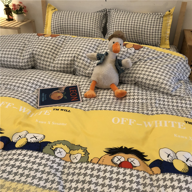 Cartoon Cartoon Net Red Sesame Street Four Pieces 1 5 m Bed Bedding Single Student Dormitory Quilt Cover Three Sets