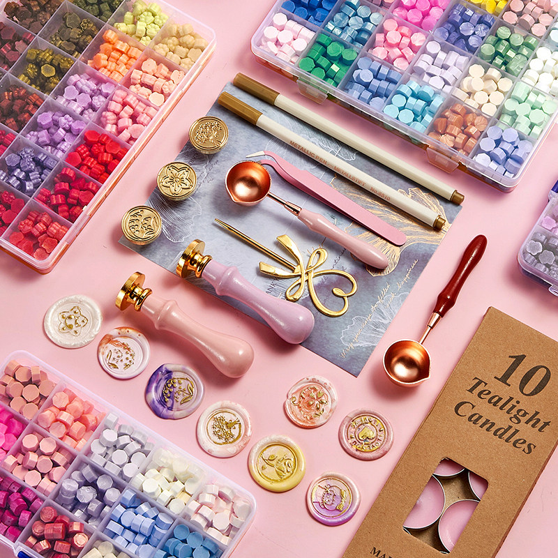 Retro fire paint seal set full set of cheap wax grain furnace backing plate Mars seal head handle novice tool set girl toy gift box seal envelope mouth