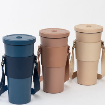 Taiwan's Best-Selling Large-Capacity 830ml Insulated Cup with Leather Cup Sleeve, Large-Hole Bubble Tea Cup, Portable Cup Sleeve, 12 Colors