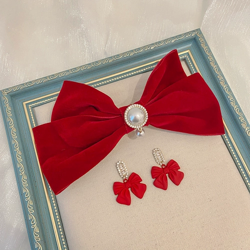 Ретро красный бархатный аксессуар для волос с бантиком, заколка для волос, вечернее платье для невесты, изысканный стиль