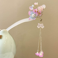 Сиреневая галстук-бабочка с кисточками, в цветочек