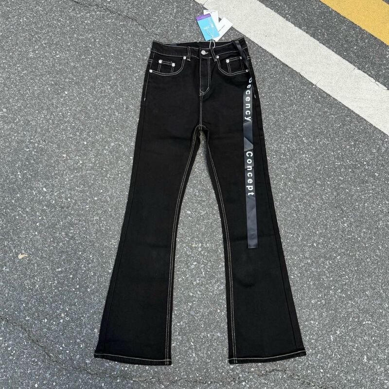 Guangzhou Version American-Style Ro Style Basic Stretch Dc Black Ribbon Loose Flared Jeans Couple Style Trendy Jeans