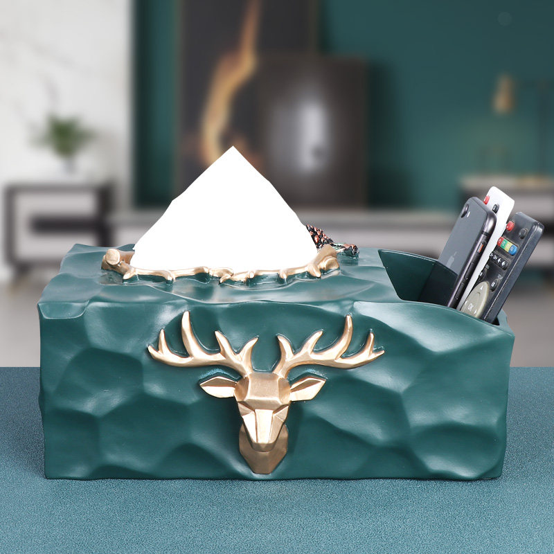Towel box Modern luxury creative drawing box Living room geometric deer remote control multi-function collection paper box Nordic