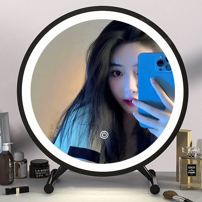 Mirror Makeup Mirror with lamptable desktop LED lamp dresser round mirror household dormitory complement princess adjustable