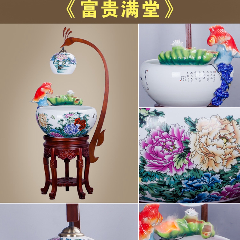 Household jingdezhen ceramic goldfish bowl loop filter - oxygen atomization goldfish bowl sitting room gift porcelain