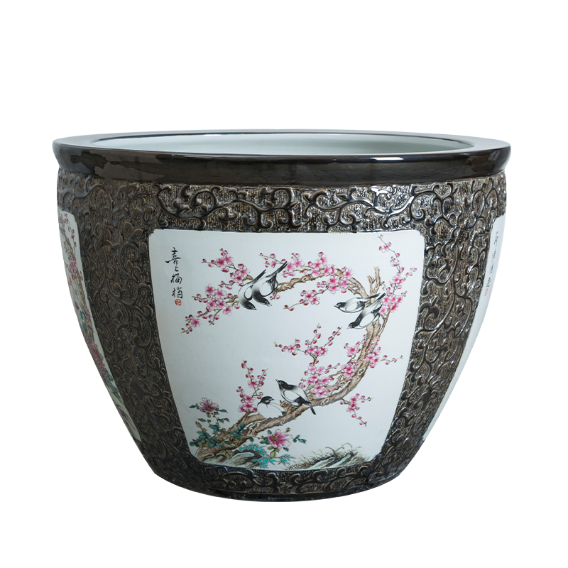 Landing a large ceramic archaize sitting room place home koi fish bowl aquarium landscape tortoise cylinder lotus