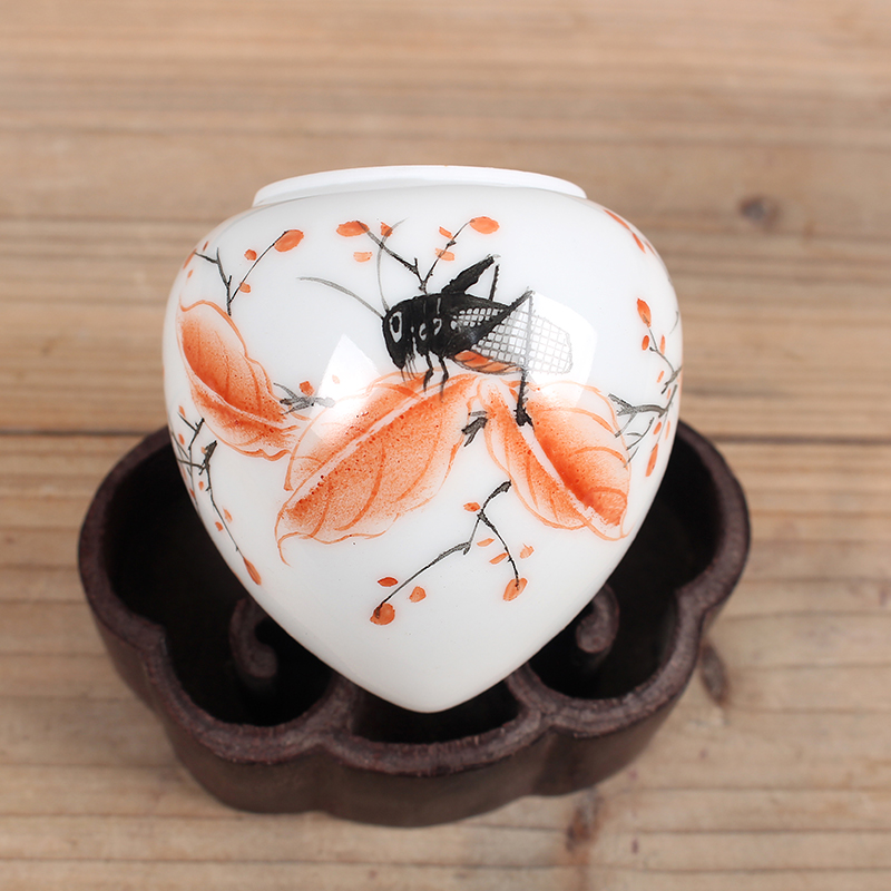 Jingdezhen hand - made pastel insects heart cup bird cage bird seed pot thrush cylinder accessories on sale