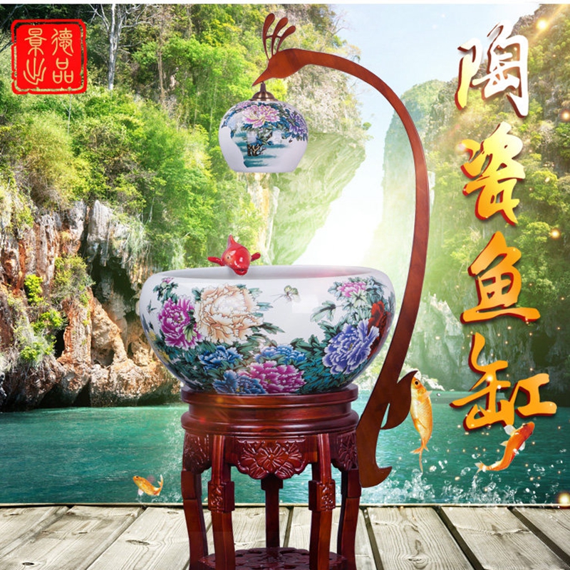 Sitting room aquarium fish basin circulation Chinese goldfish home furnishing articles to heavy indoor light porcelain ceramic cylinder