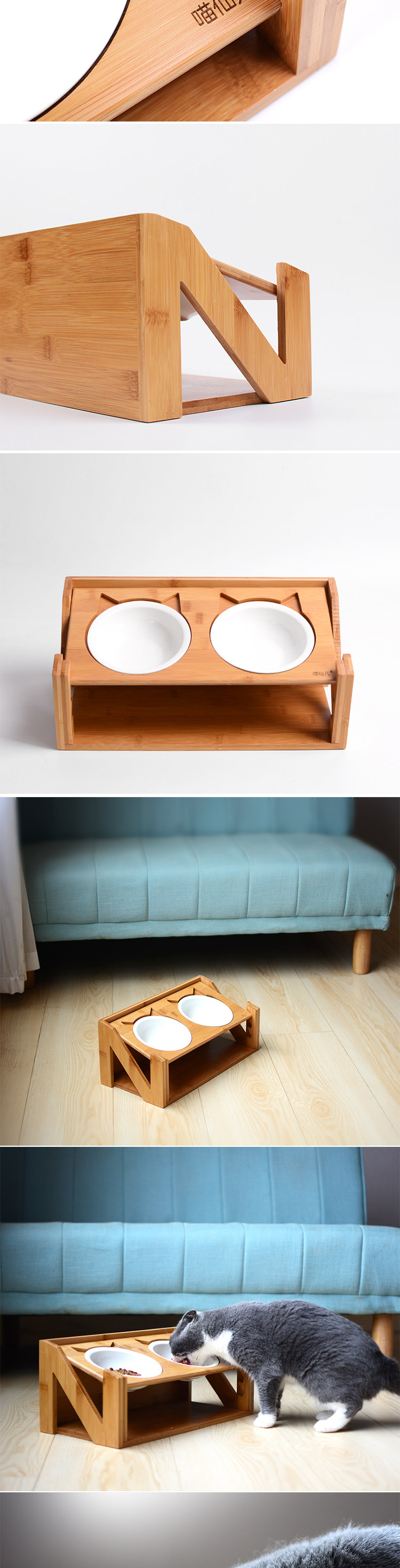 Oblique expressions using hanging cat bowl height adjustable double bowls of wooden frame, stainless steel bowl cant ceramic dog always upset