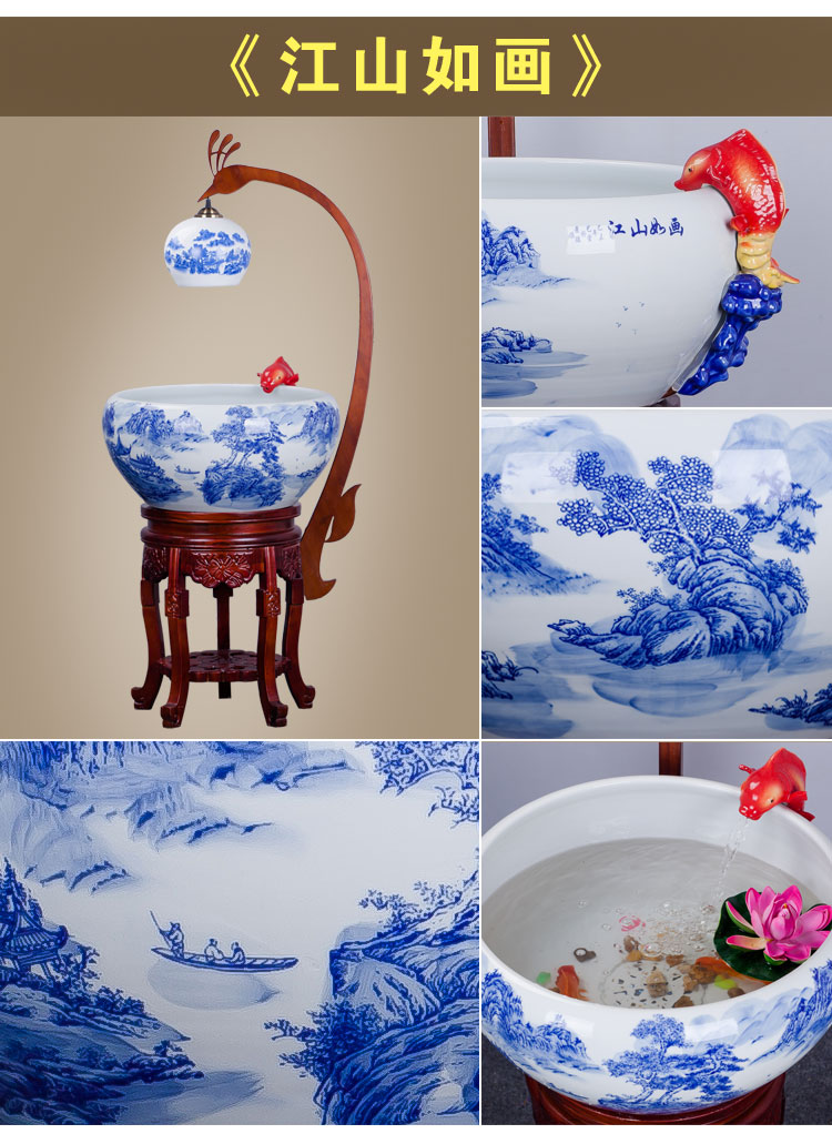 Sitting room aquarium fish basin circulation Chinese goldfish home furnishing articles to heavy indoor light porcelain ceramic cylinder