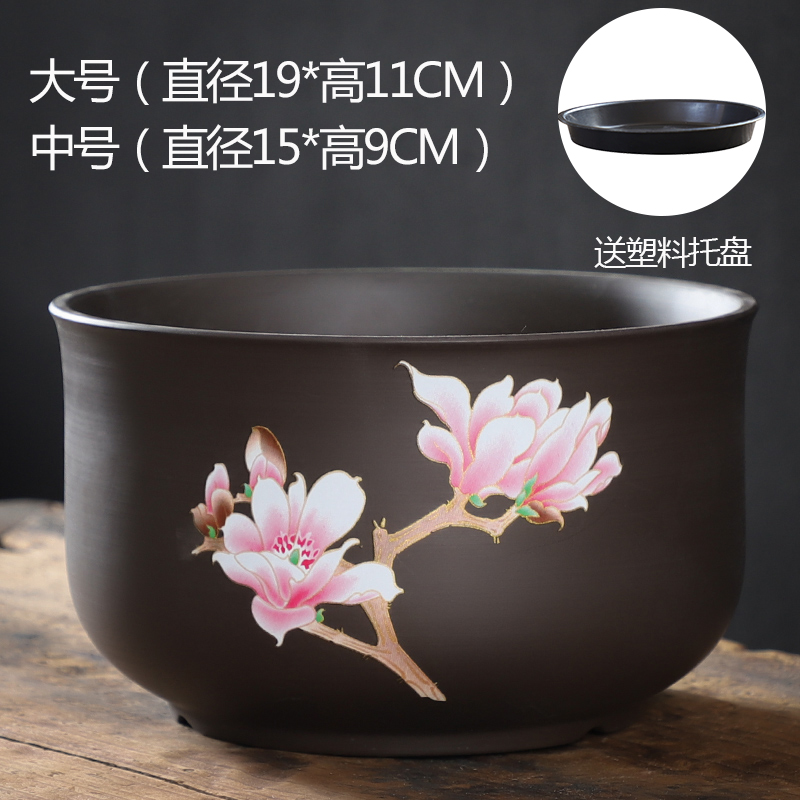 Large diameter bonsai pot purple sand pottery and porcelain flowerpot coarse pottery breathable with tray was special offer a clearance of Large - sized orchid flower POTS