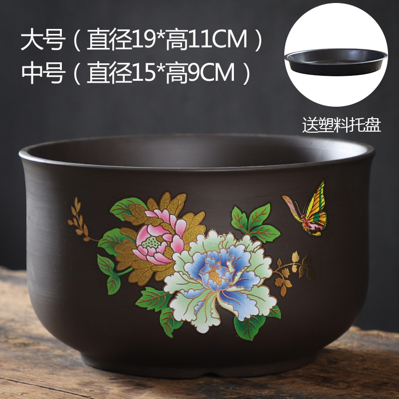 Large diameter bonsai pot purple sand pottery and porcelain flowerpot coarse pottery breathable with tray was special offer a clearance of Large - sized orchid flower POTS