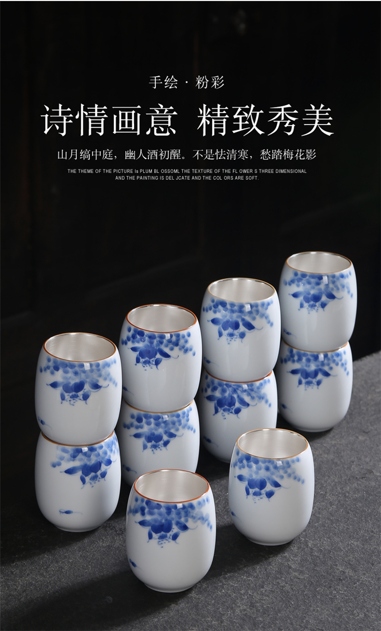 Gold hand made blue and white porcelain up master single cup tea ceramic cups, kung fu tea bowl sample tea cup size