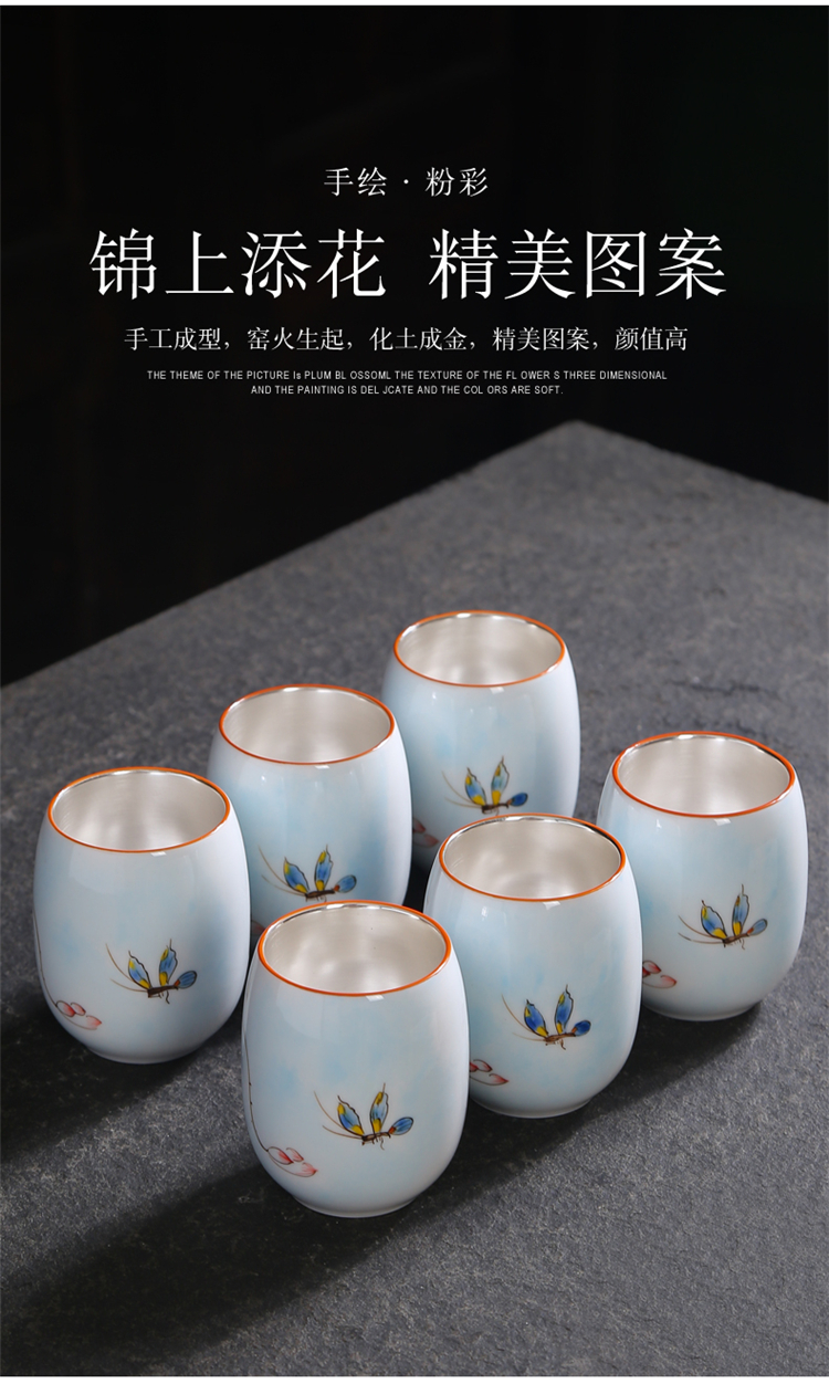 Gold hand made blue and white porcelain up master single cup tea ceramic cups, kung fu tea bowl sample tea cup size