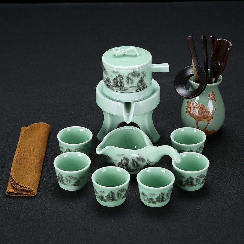 Celadon tea set suit household contracted half automatic storage lazy kung fu tea tea tea caddy fixings