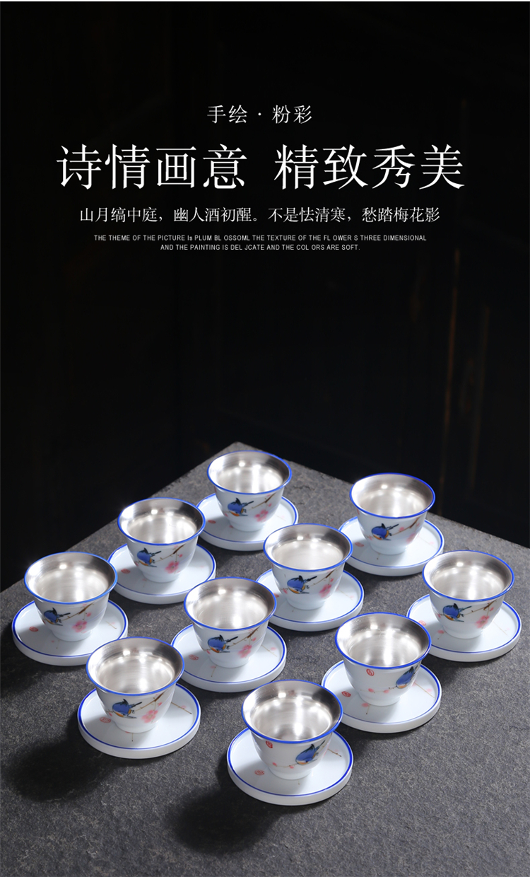 Gold hand - made teacup household sample tea cup ceramic masters cup blue and white porcelain tea light household kung fu tea set